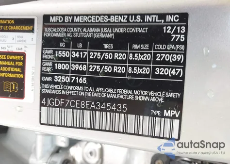 2014 Mercedes-Benz Gl 450 4Matic z USA, uszkodzony, nr VIN 4JGDF7CE8EA345435